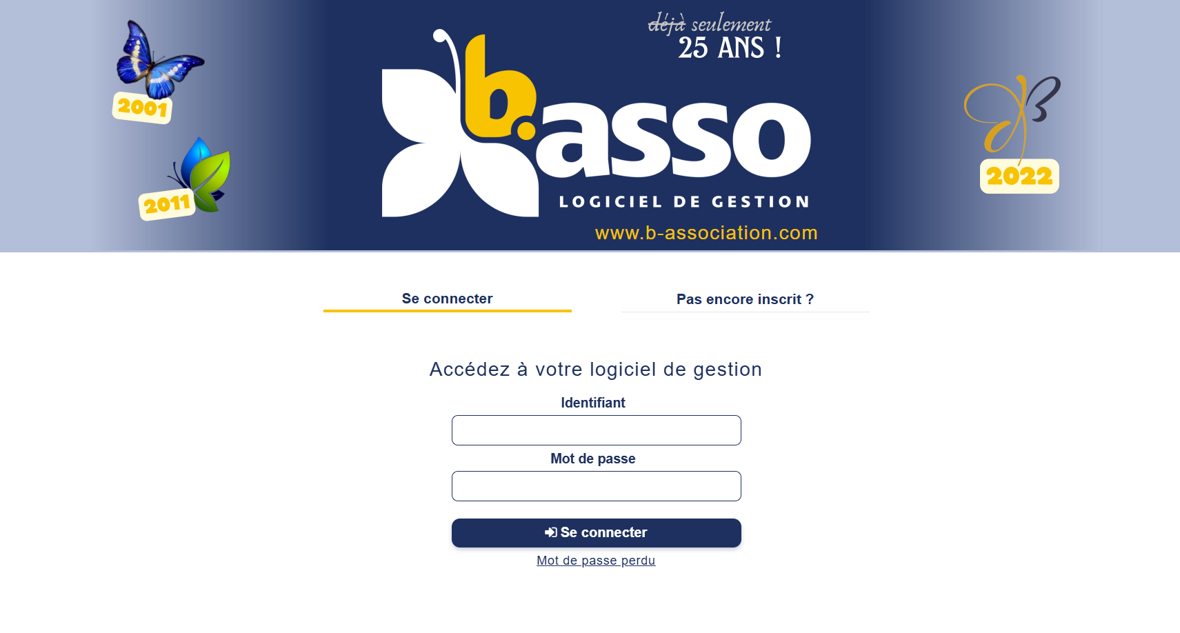 Page de connexion permettant de commencer l’inscription à B-Asso