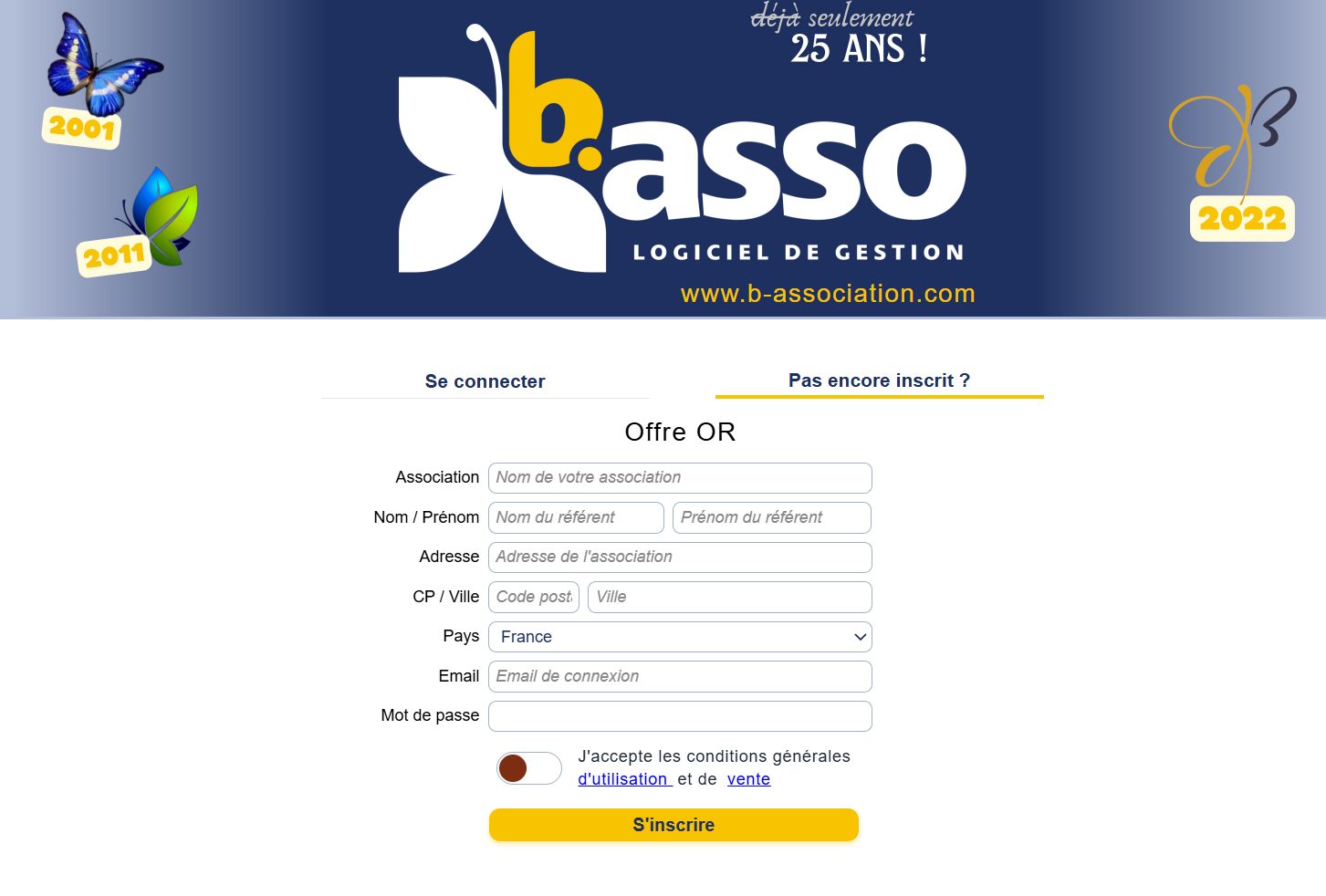 Formulaire de création d’un compte B-Asso